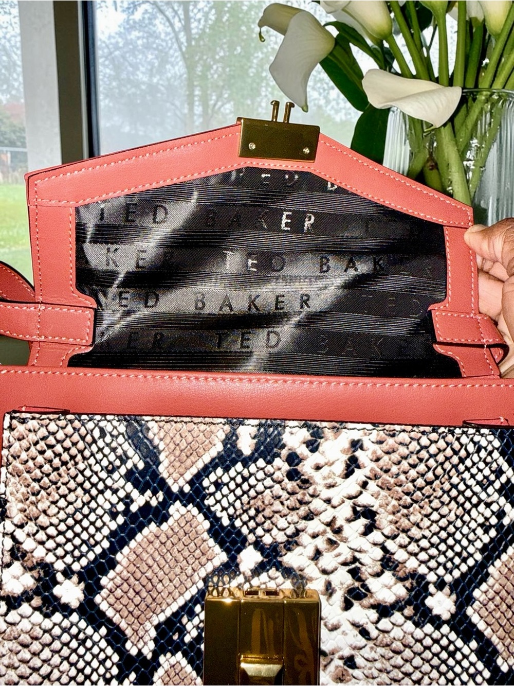 Ted Baker NWT Leather AND Suede Crossbody Bag with Snake-Print Panel - Picture 6 of 13